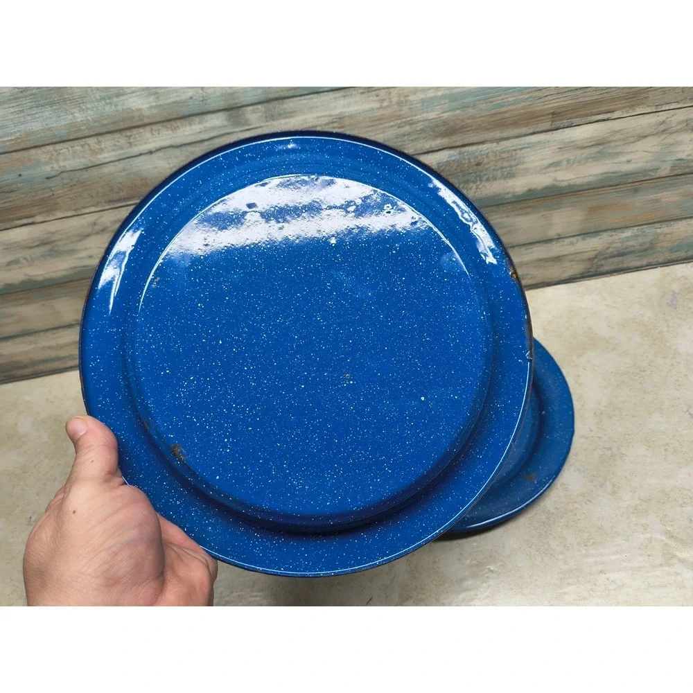 Lot Of 2 Vintage Granite Wear Blue Speckle Enamel Ware Plate‎